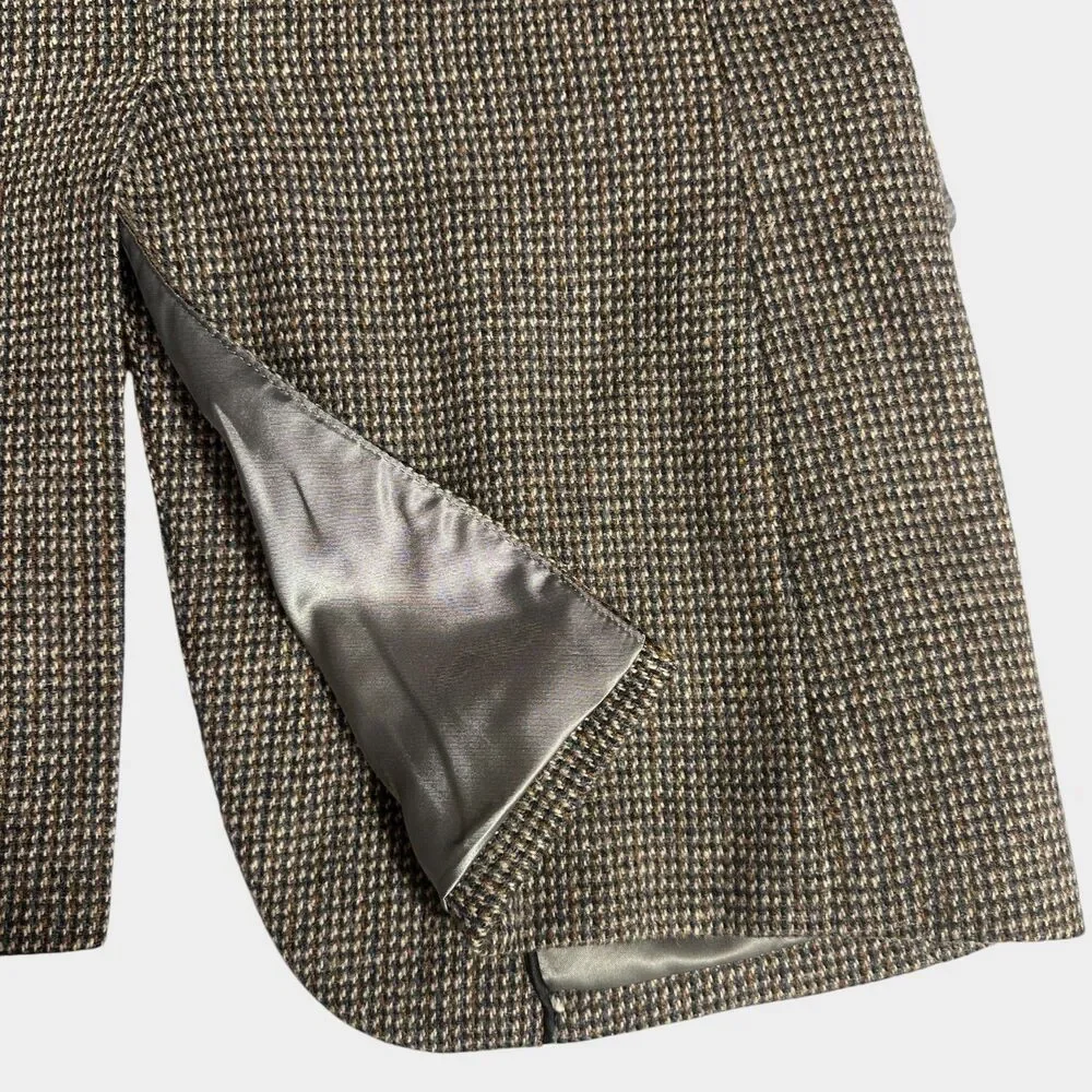 Vintage TWEED WOOL Men’s Blazer 40L Gray Sport Coat Two‑Button Jacket Brown